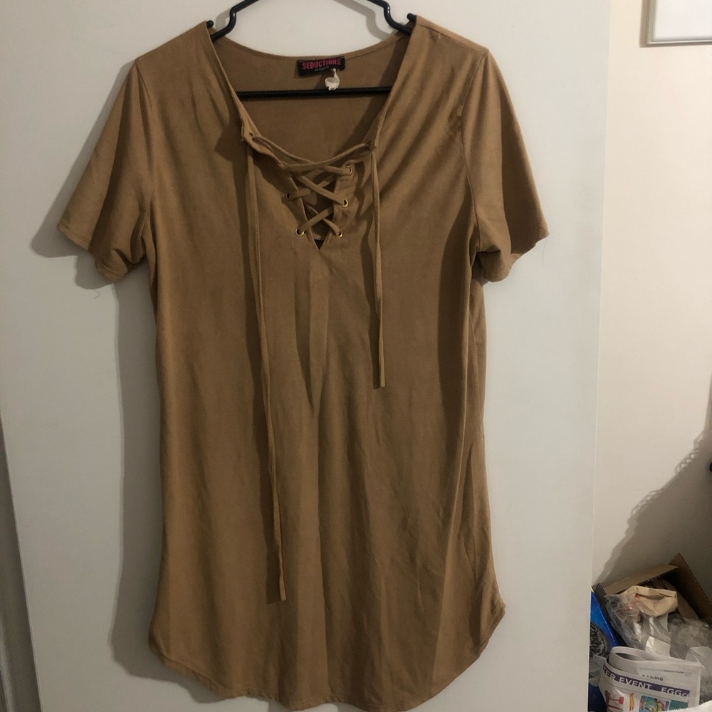 Brown suede tshirt dress